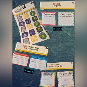 Colorful Yearbook Stickers and Reward Cards Set